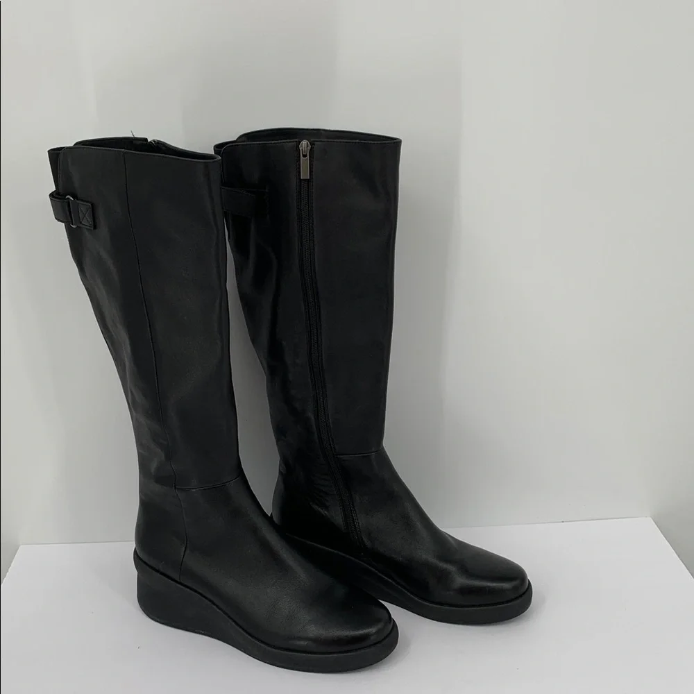 ABEO Passage tall knee high boots black leather wedge comfort zipper EUC 11